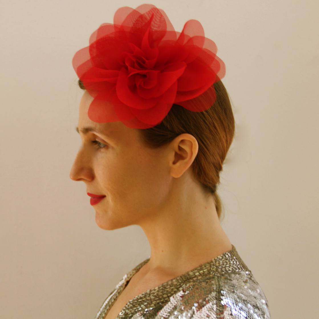 Vintage Silk Organza Flower - Red
