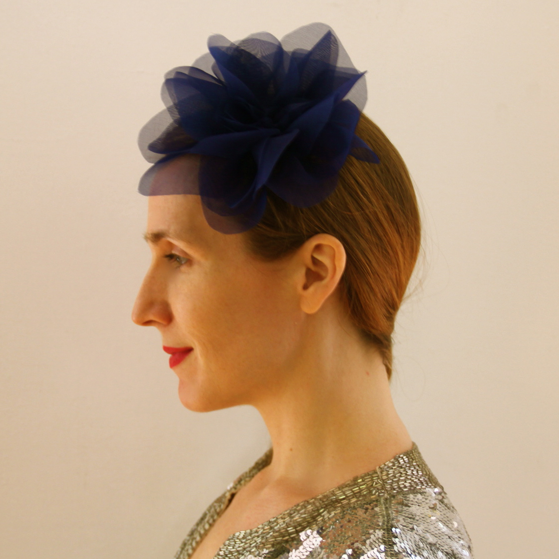 Vintage Silk Organza Flower - Navy