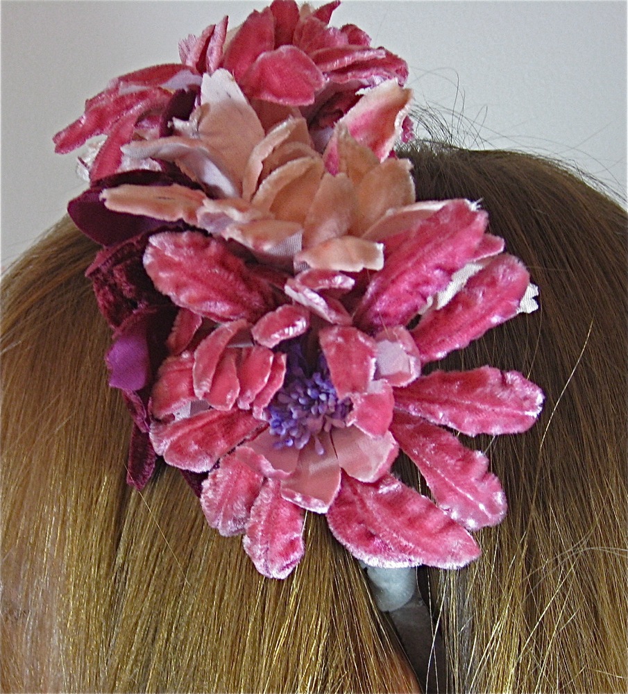 Vintage Millinery Velvet Flowers Headband 