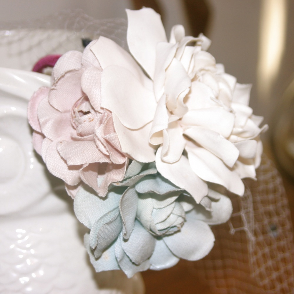 Vintage Gardenia Headband with Birdcage Veil