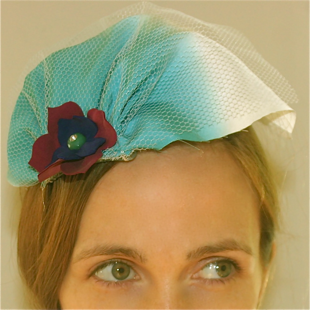 Blue and Ivory Silk Veil Fascinator