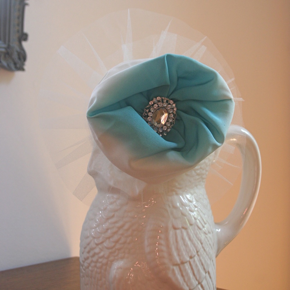 Blue Silk and Rhinestone Poof