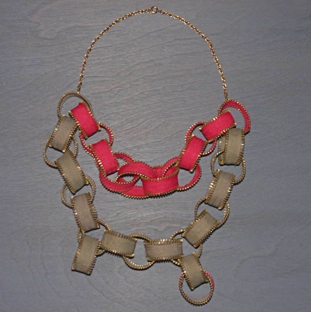 Gray with Pink Zipper Link Necklace