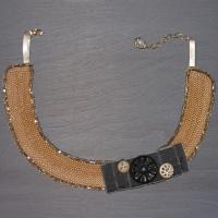 Slate Blue Art Deco Beaded Collar Necklace 