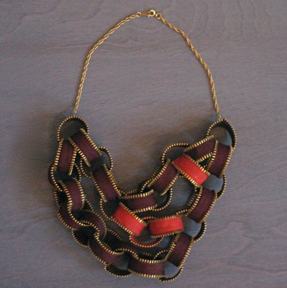 Plum with Pumpkin Zipper Link Necklace