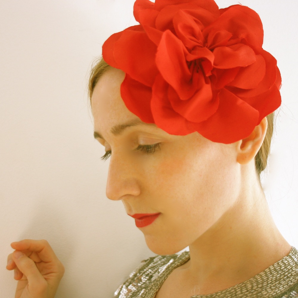 Vintage Silk Dupioni Flower - Red