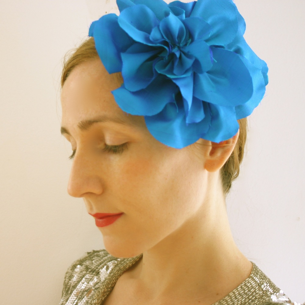 Vintage Silk Dupioni Flower - Cobalt Blue